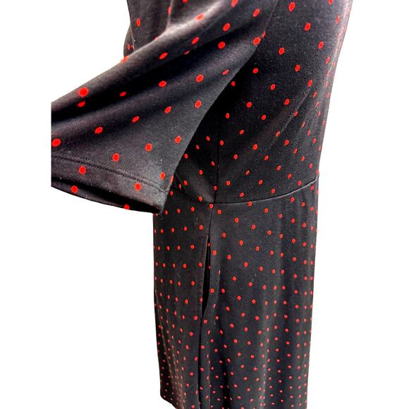 WHO WHAT WHERE DRESS Black W/Red Polka Dots Pockets 3/4 Sleeve Midi,Work Wear‎ - Picture 3 of 8